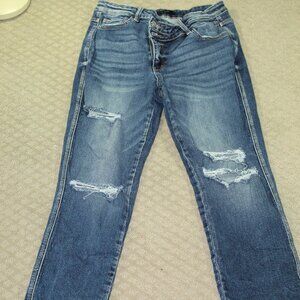 Flying Monkey Women's Size 31 High Rise Slim Straight Distressed Blue Jeans